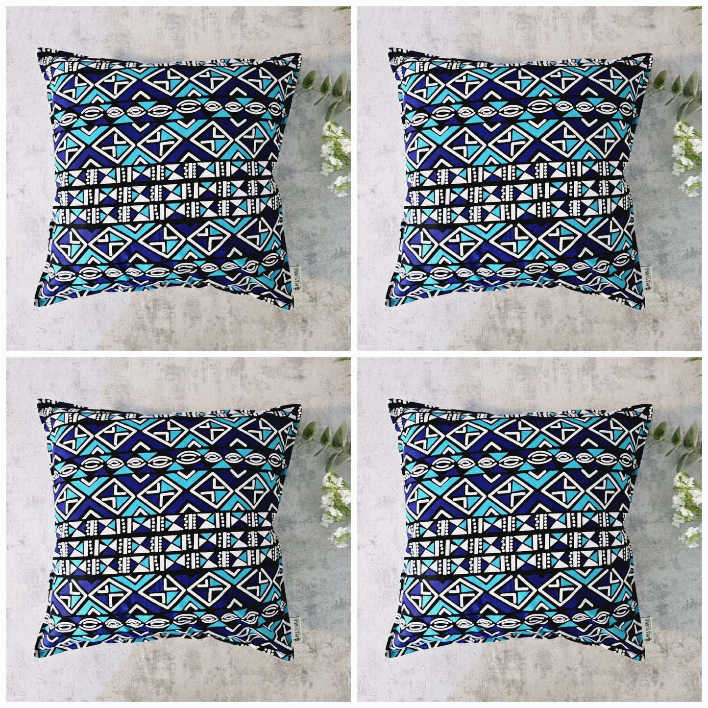 Set of 2 / 4 African Print | 40x40cm | Mudcloth Boho Cushion Cover 100% Cotton Wax Ankara Fabric