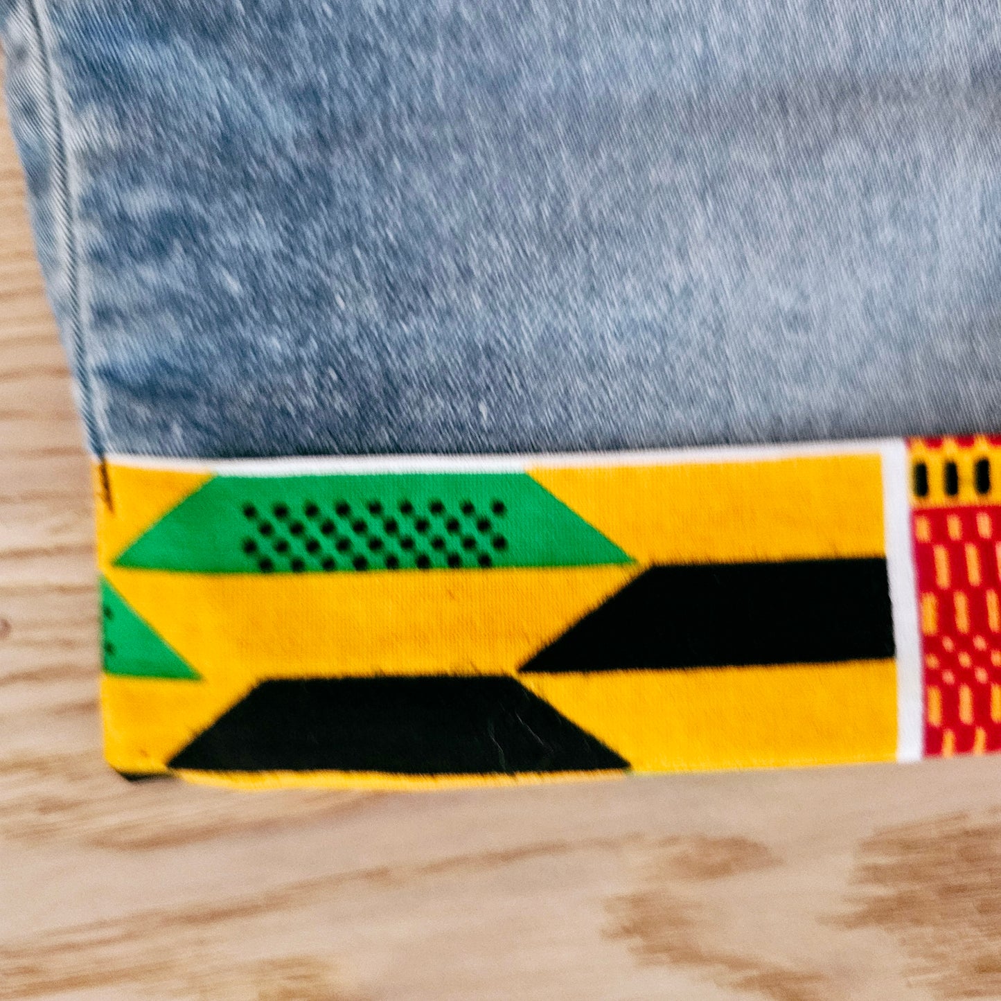 Unisex Denim Shorts with African Print Detail