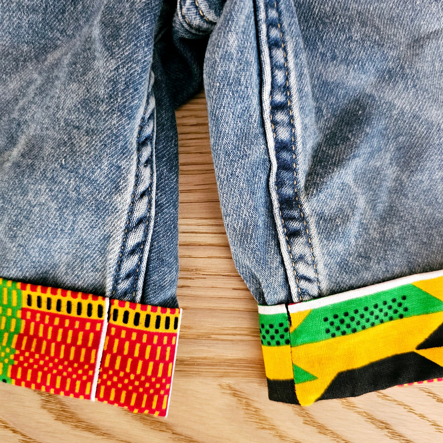 Unisex Denim Shorts with African Print Detail