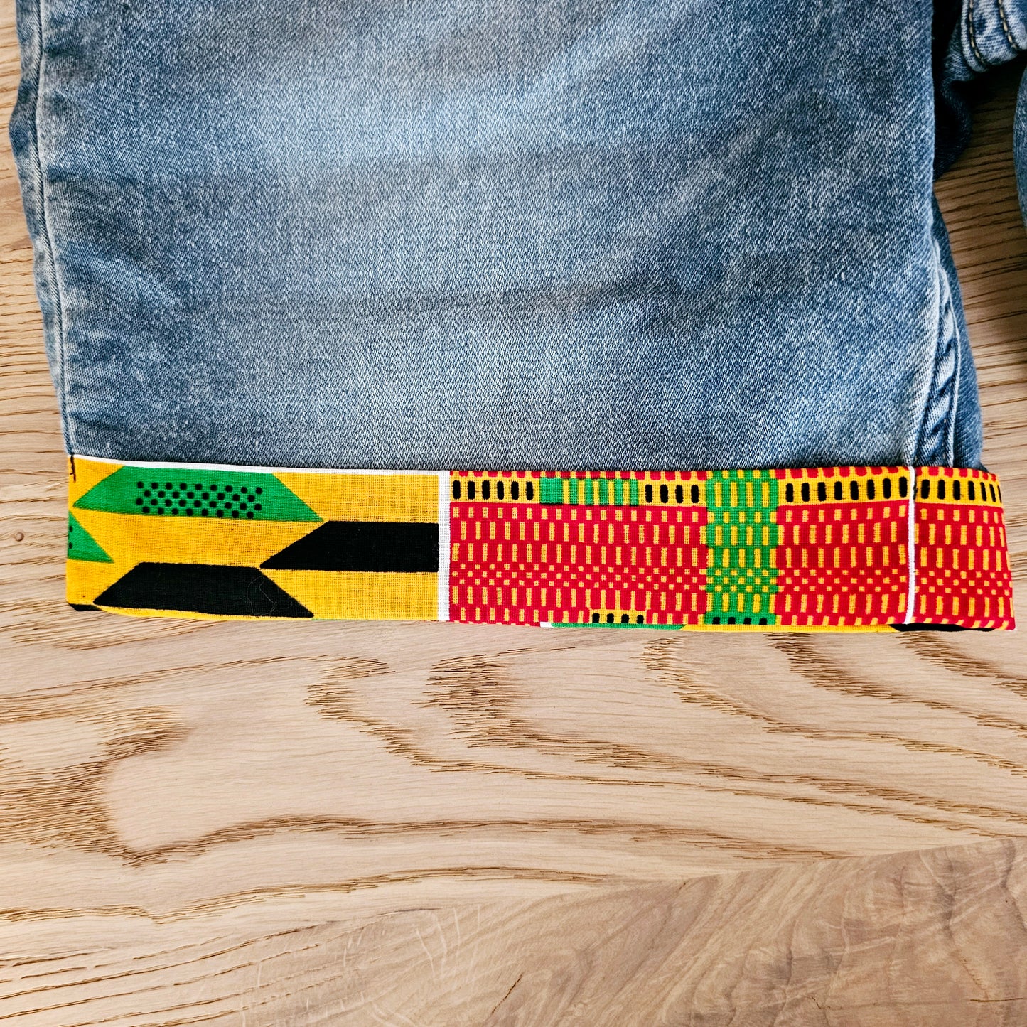 Unisex Denim Shorts with African Print Detail
