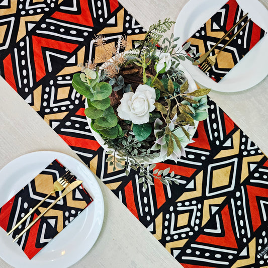 Table Runner and Set of 8 Napkins | 100% Cotton African Print Fabric