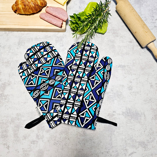 Set of 2 Oven Gloves Handmade "Mudcloth" Bogolan Print Inspired African Print