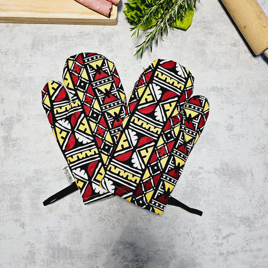 Set of 2 Oven Gloves Handmade "Mudcloth" Bogolan Print Inspired African Print