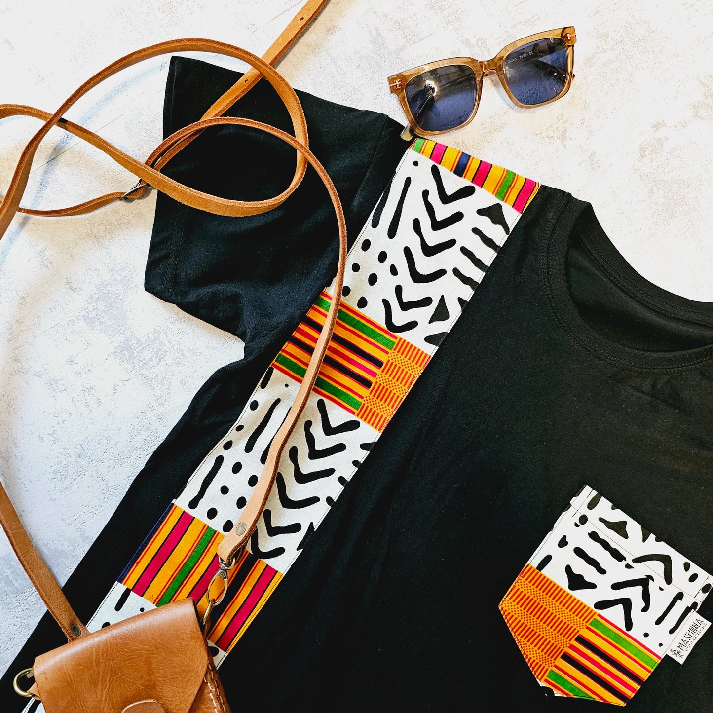 Africa Print Detailed T-Shirt | Bogolan Print Detail and Pocket