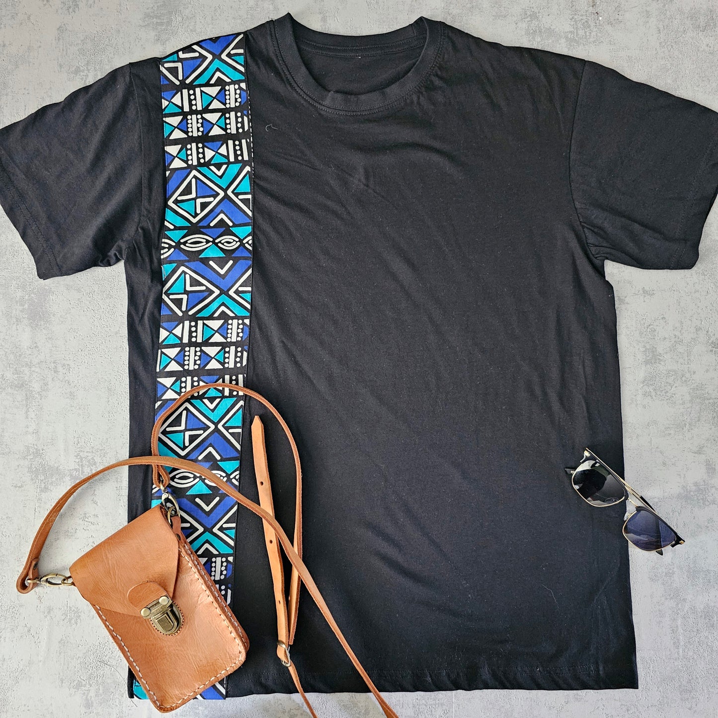 Africa Print Detailed T-Shirt | Bogolan Print Detail and Pocket