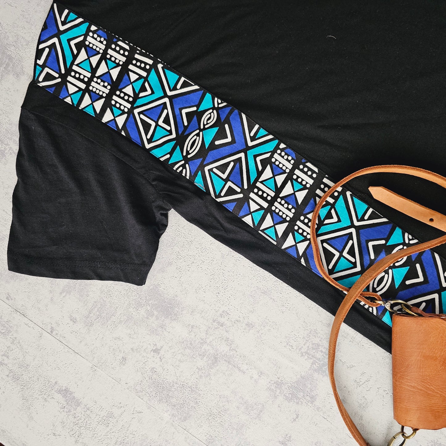 Africa Print Detailed T-Shirt | Bogolan Print Detail and Pocket