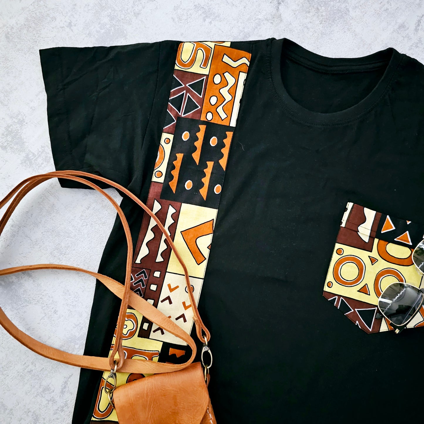 Africa Print Detailed T-Shirt | Ankara Detail and Pocket