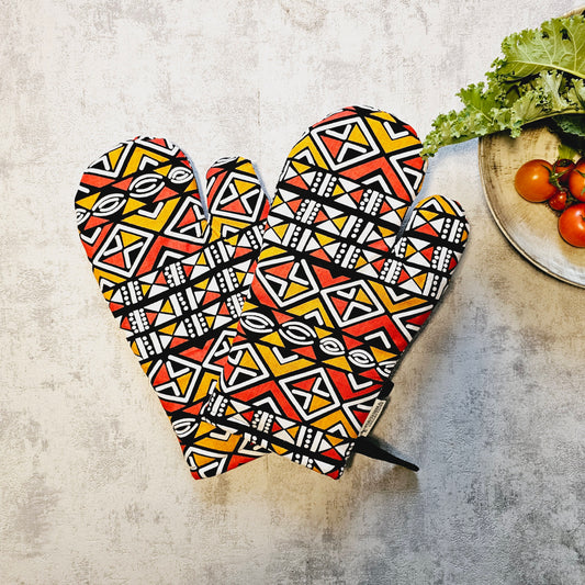 Set of 2 Oven Gloves Handmade "Mudcloth" Bogolan Print Inspired African Print