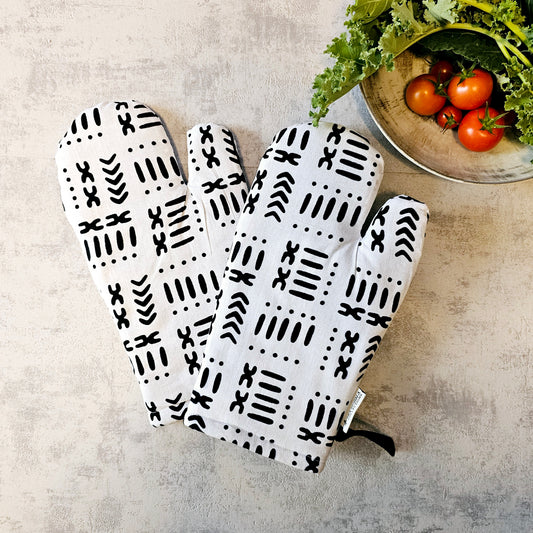 Set of 2 Oven Gloves Handmade "Mudcloth" Bogolan Print Inspired African Print