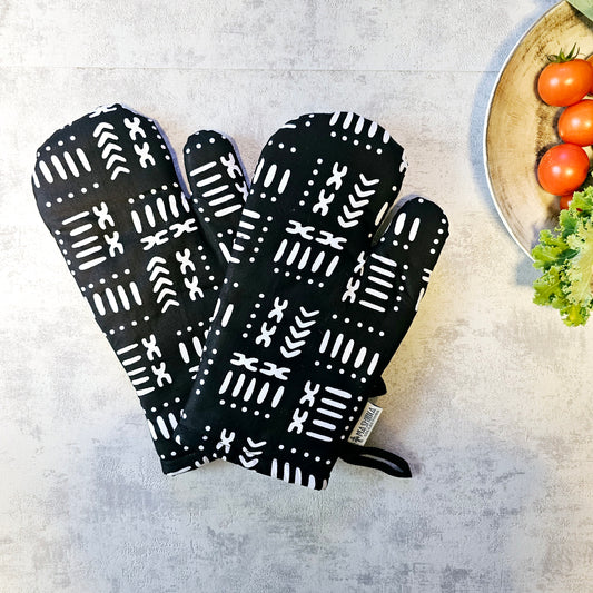 Set of 2 Oven Gloves Handmade "Mudcloth" Bogolan Print Inspired African Print