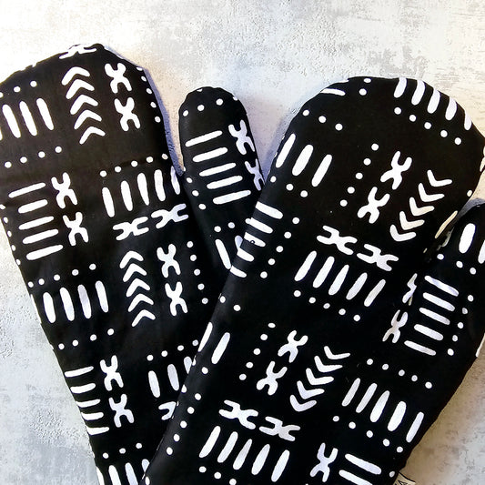 Set of 2 Oven Gloves Handmade "Mudcloth" Bogolan Print Inspired African Print