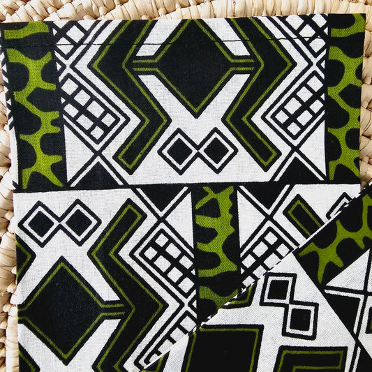 Set of 4 Napkins | 35x35cm | Black Mudcloth Print, Ankara Wax, 100% Cotton