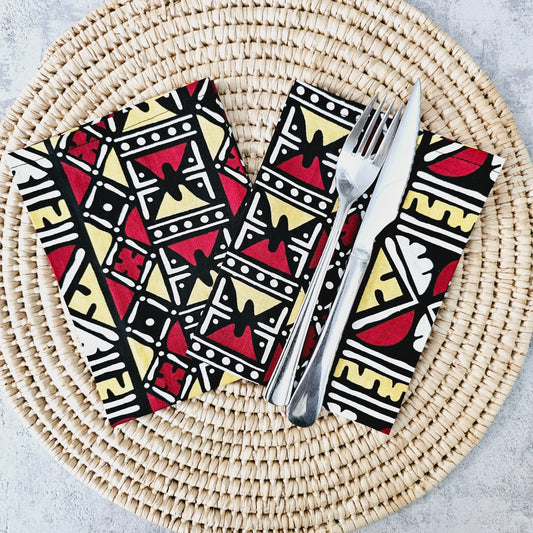 Set of 4 | 8 Napkins | 40x40cm | African Print, Ankara Wax, 100% Cotton