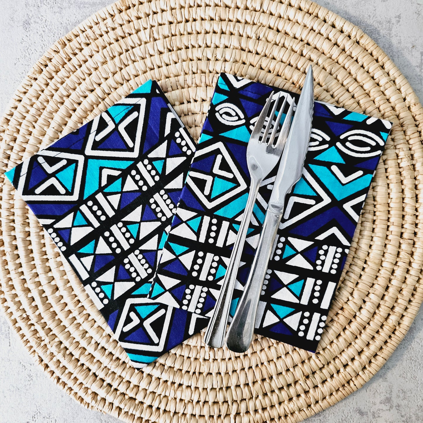 Set of 4 / 8 Napkins | 35x35cm | Black Mudcloth Print, Ankara Wax, 100% Cotton