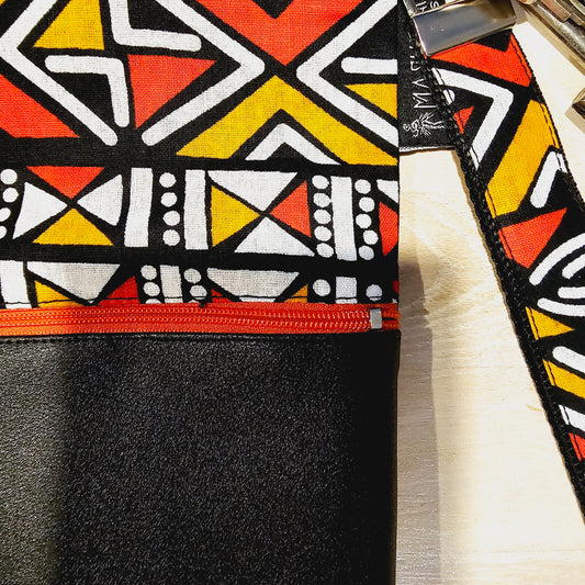 Handmade Phone Bag and Keyfob Set  | African Ankara Print Fabric | Vegan Leather Detail | Adjustable Shoulder Strap