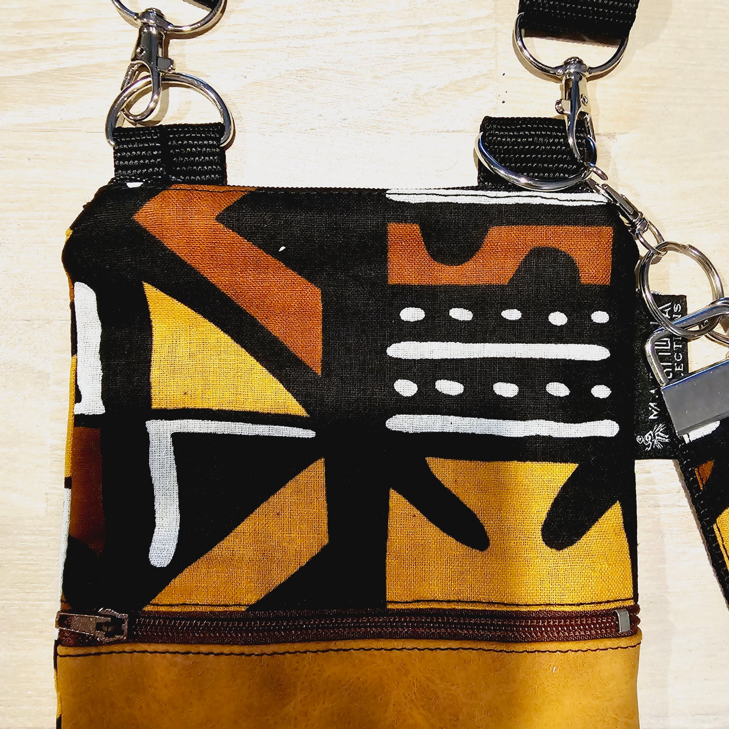 Handmade Phone Bag and Keyfob Set  | African Ankara Print Fabric | Vegan Leather Detail | Adjustable Shoulder Strap