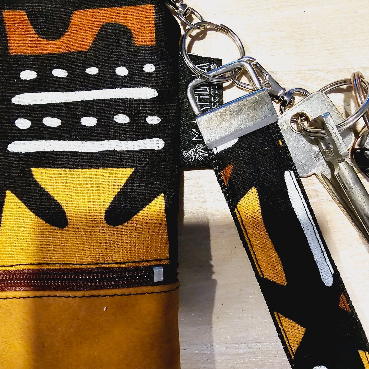 Handmade Phone Bag and Keyfob Set  | African Ankara Print Fabric | Vegan Leather Detail | Adjustable Shoulder Strap