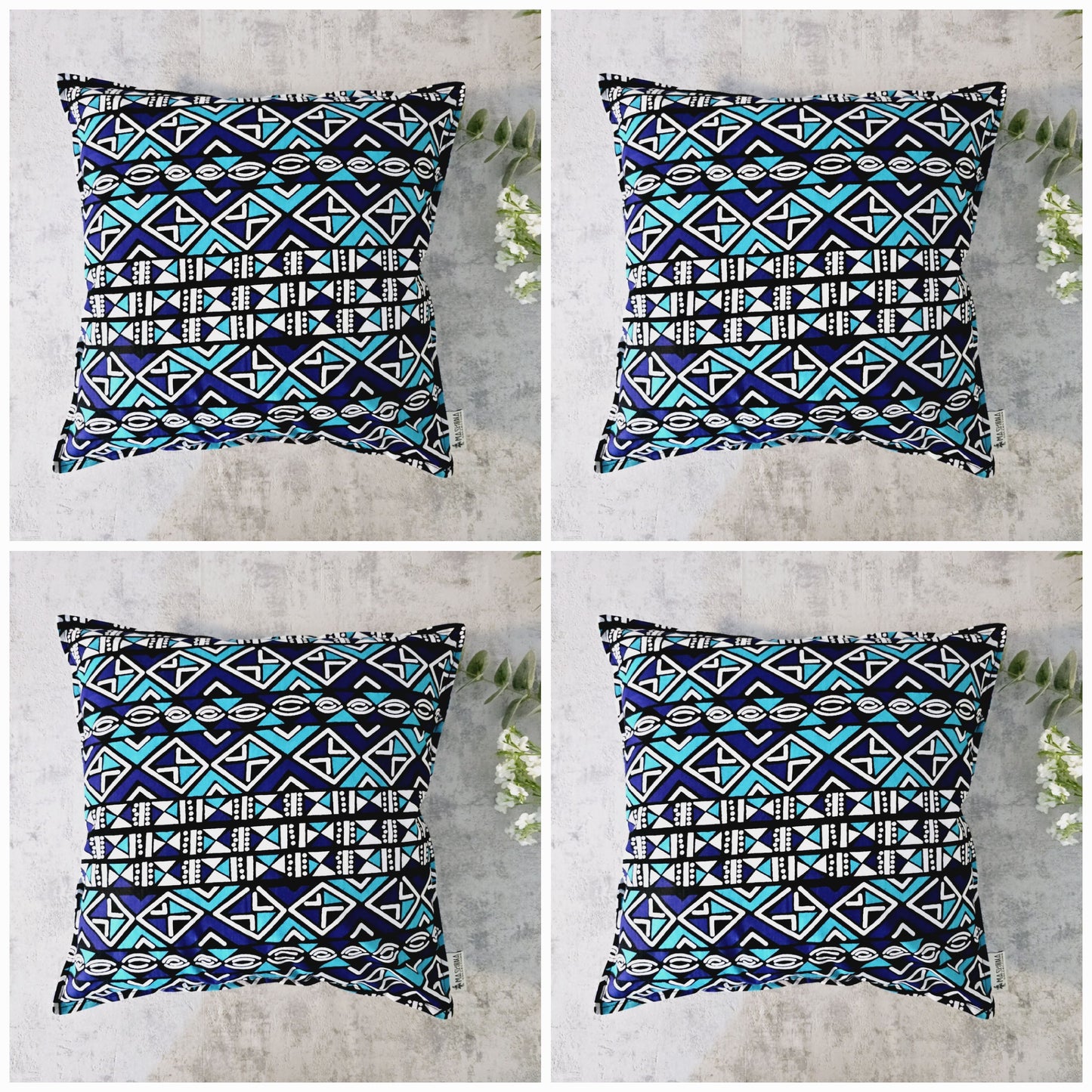 Set of 2 / 4 African Print | 40x40cm | Mudcloth Boho Cushion Cover 100% Cotton Wax Ankara Fabric