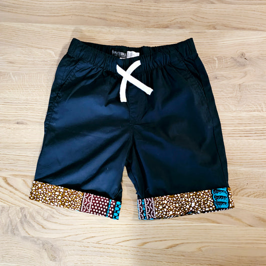 Cotton Pull-on Shorts with African Print Detail for Toddlers and Teens