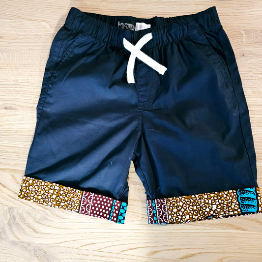 Cotton Pull-on Shorts with African Print Detail for Toddlers and Teens