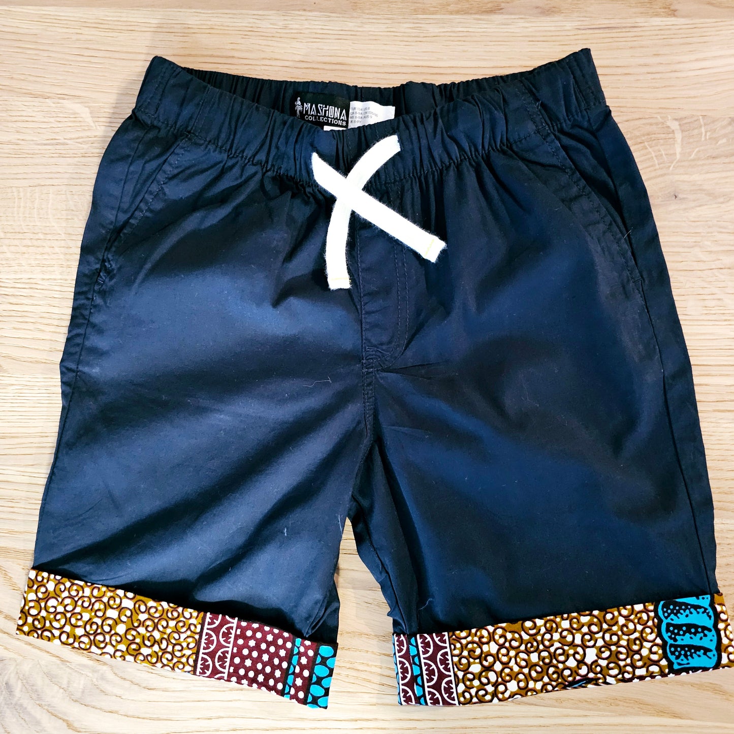 Cotton Pull-on Shorts with African Print Detail for Toddlers and Teens