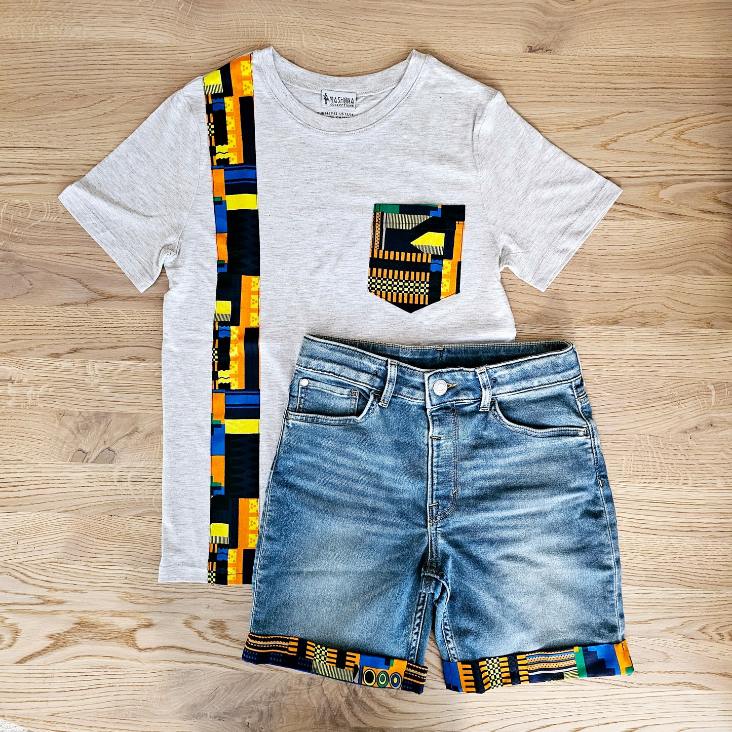 Tshirt and Denim Set with African Print Detail