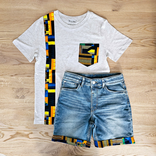 Tshirt and Denim Set with African Print Detail