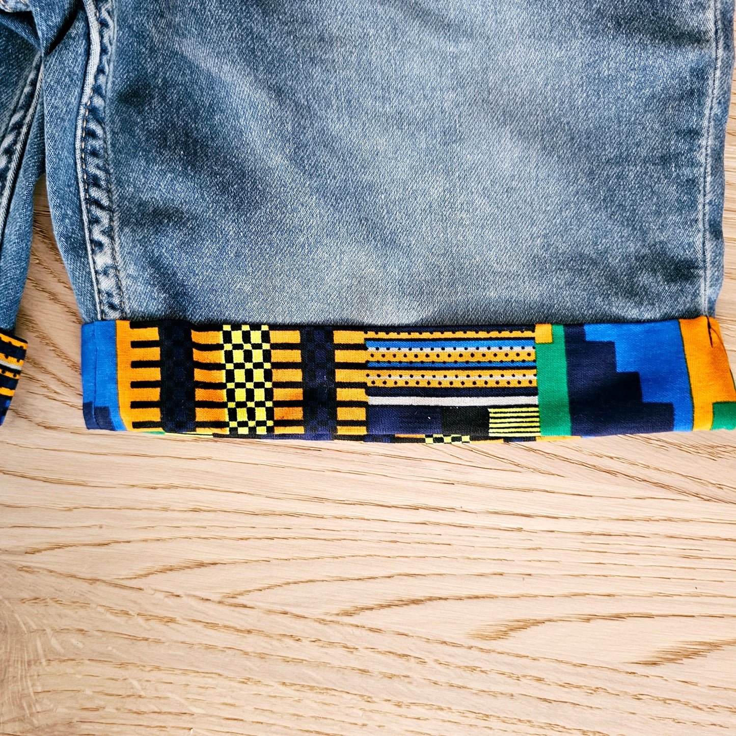 Unisex Denim Shorts with African Print Detail