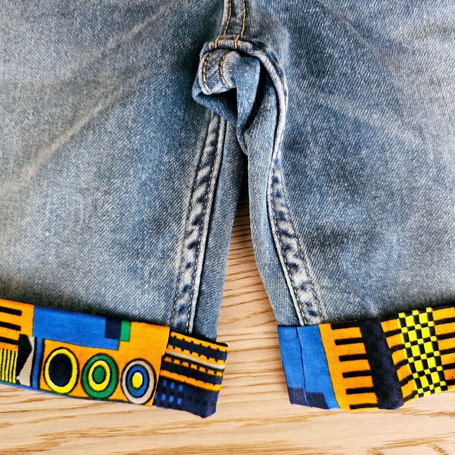 Unisex Denim Shorts with African Print Detail