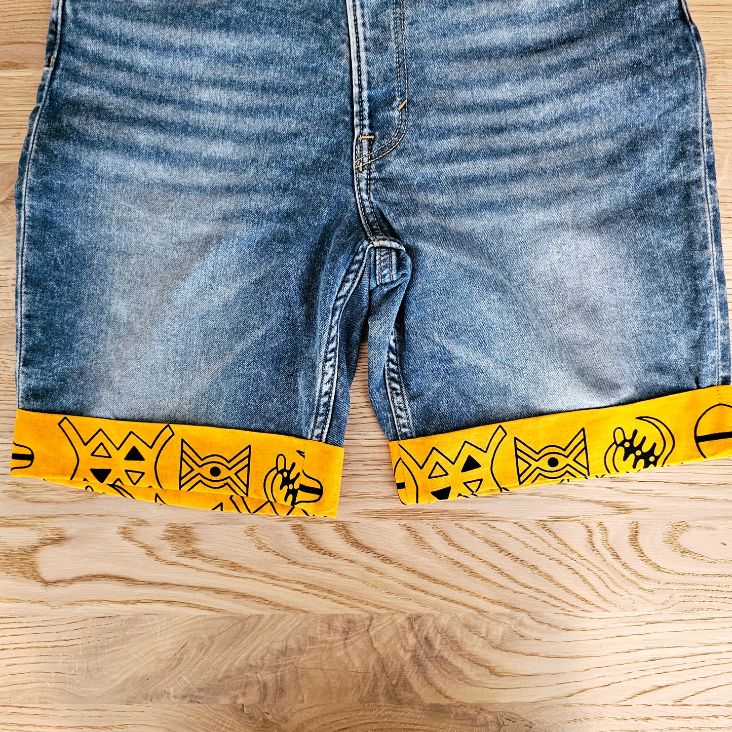 Unisex Denim Shorts with African Print Detail