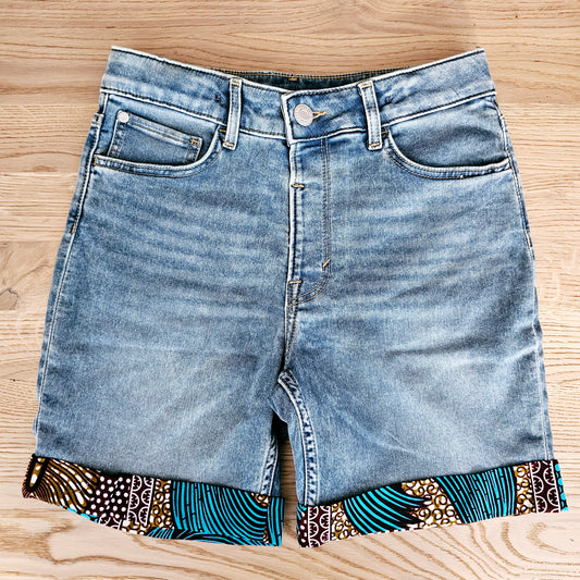 Unisex Denim Shorts with African Print Detail.