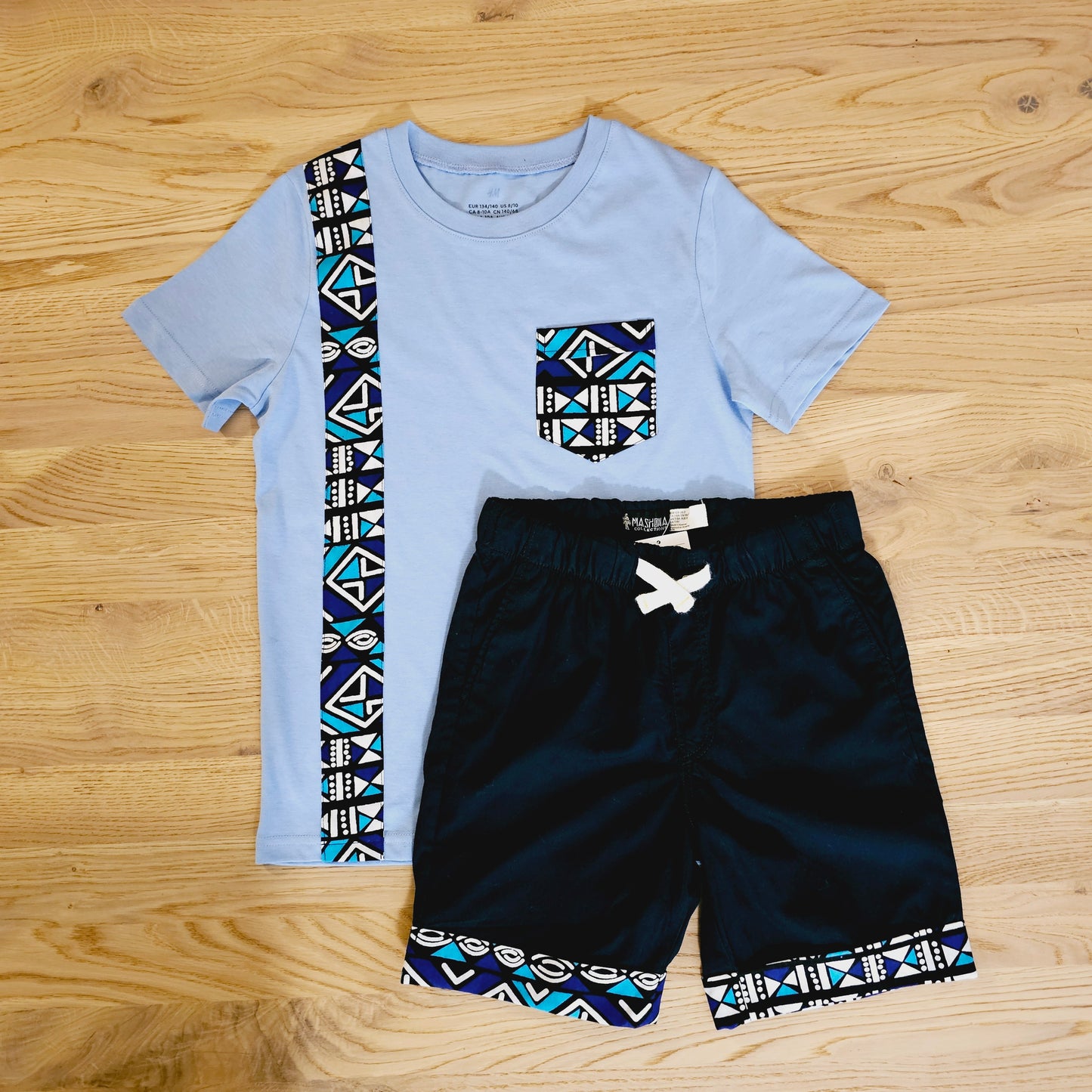 T-shirt and Cotton Pull Up Shorts Set with African Print Detail. (Copy)