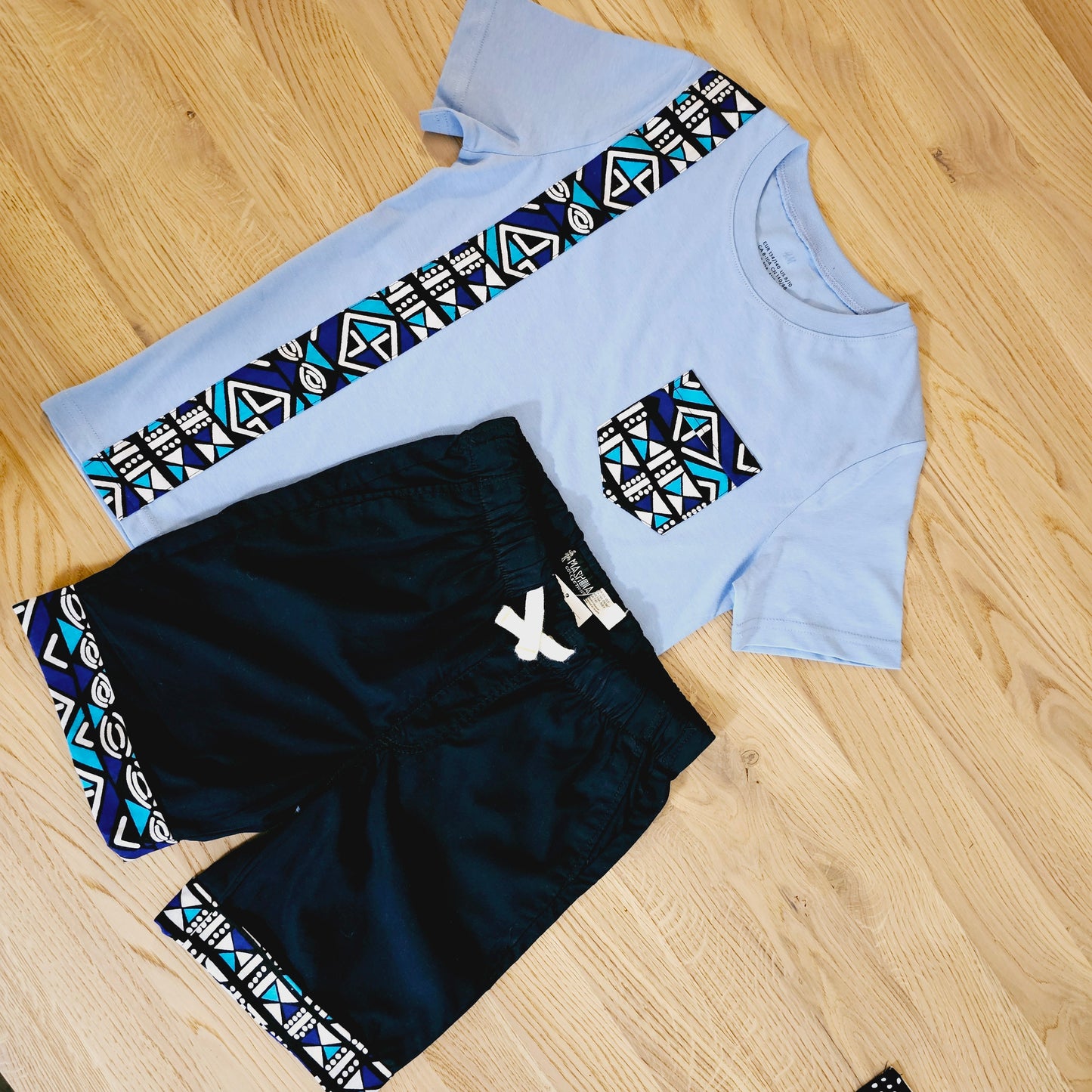 T-shirt and Cotton Pull Up Shorts Set with African Print Detail. (Copy)