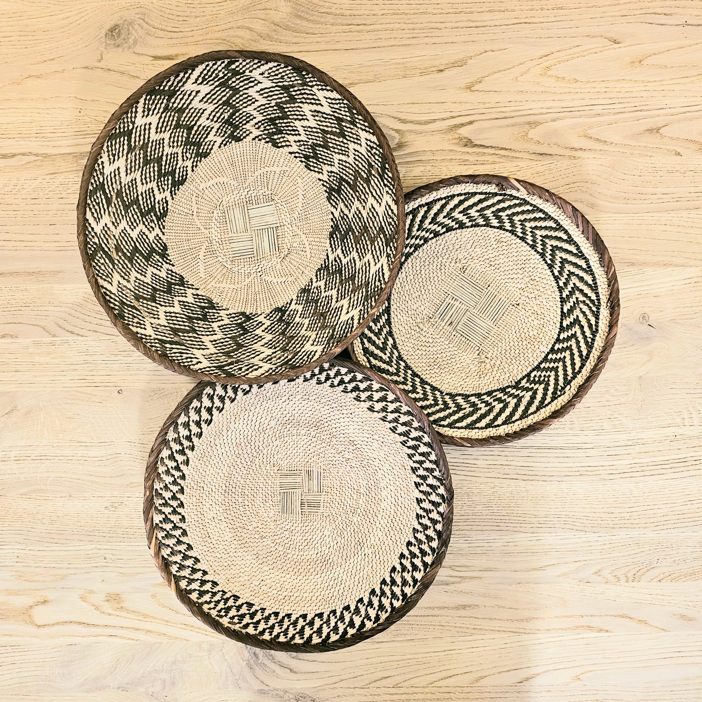 Set of 3 Handmade African Wall Baskets | Zimbabwe Baskets | Boho Wall Decor | 3C