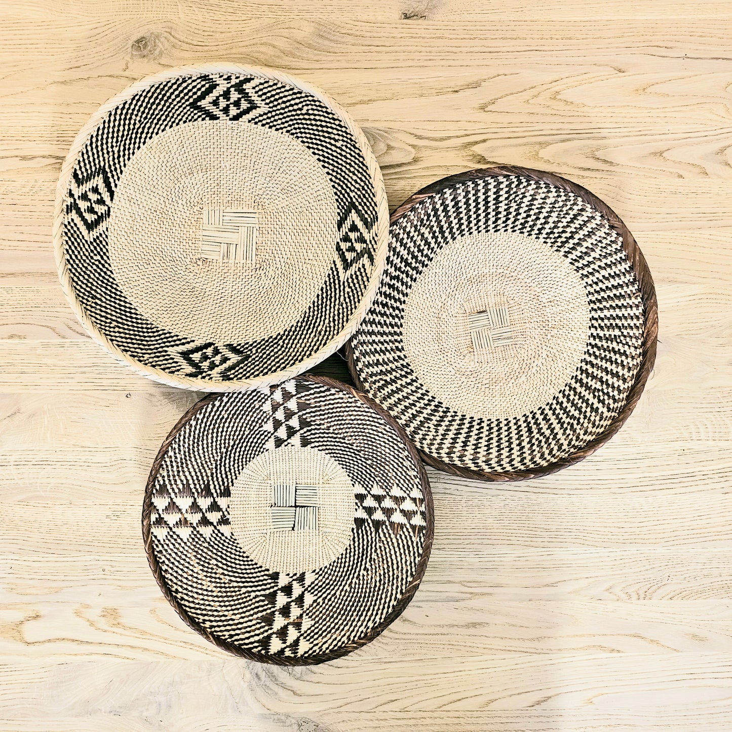 Set of 3 Handmade African Wall Baskets | Zimbabwe Baskets | Boho Wall Decor | 3C