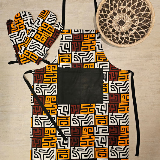 Apron and Matching Oven Gloves Set | 100% Cotton African Print Fabric