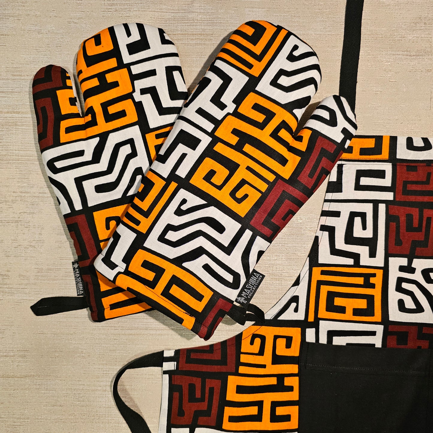 Apron and Matching Oven Gloves Set | 100% Cotton African Print Fabric