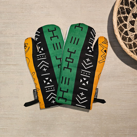 Handmade Apron and Matching Oven Gloves Set | 100% Cotton African Print Fabric