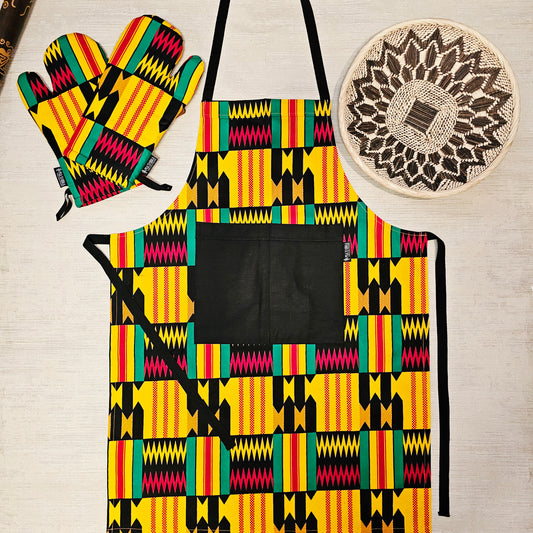 Apron and Matching Oven Gloves Set | 100% Cotton African Print Fabric