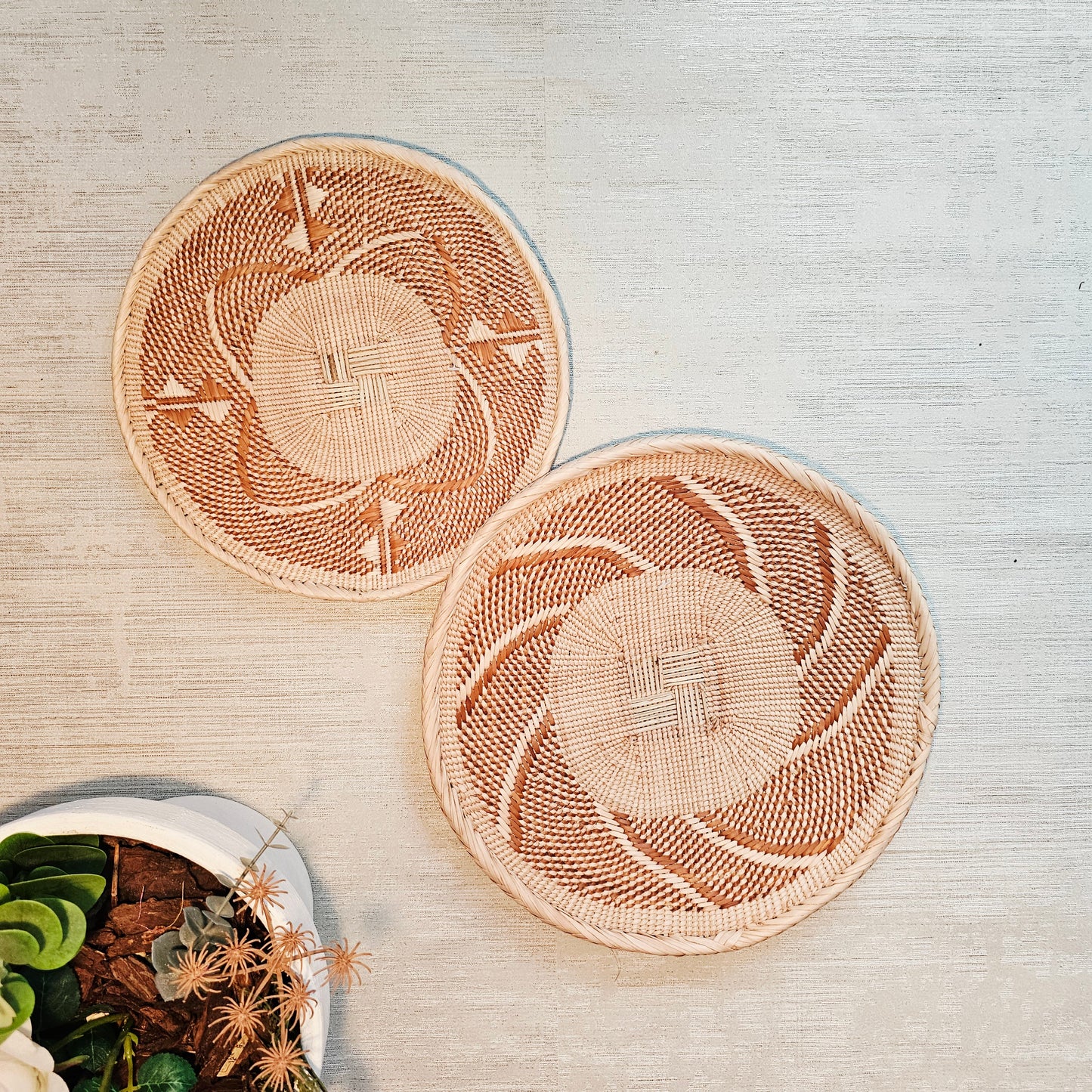 Set of 2 Handmade African Wall Baskets | Zimbabwe Baskets | Boho Wall Decor | 2C