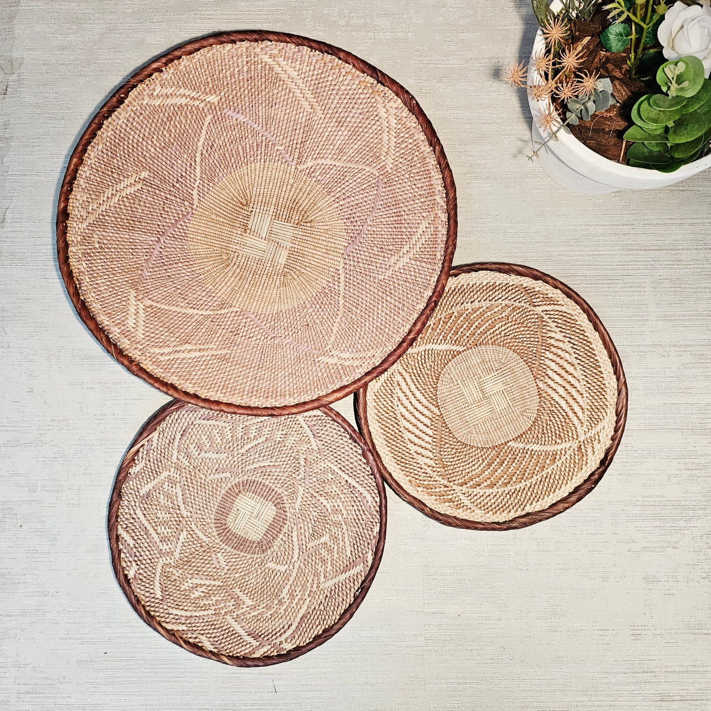 Set of 3 Handmade African Wall Baskets | Zimbabwe Baskets | Boho Wall Decor | 3B