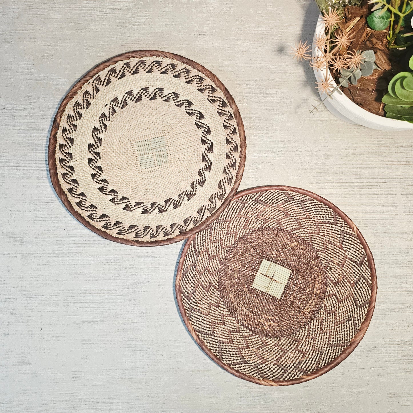 Set of 2 Handmade African Wall Baskets | Zimbabwe Baskets | Boho Wall Decor | 2A