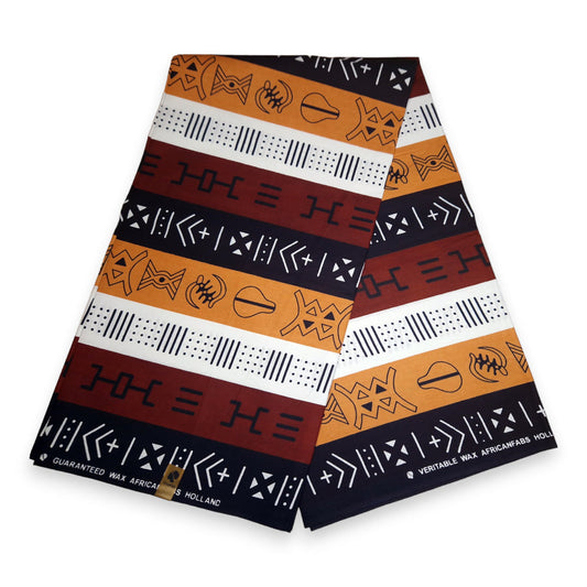 6 Yards | African Print "Mudcloth" Bogolan Inspired Print Fabric 100% Cotton | Ankara Fabric