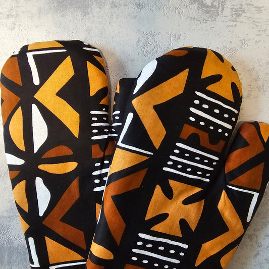 Set of 2 Oven Gloves Handmade "Mudcloth" Bogolan Print Inspired African Print