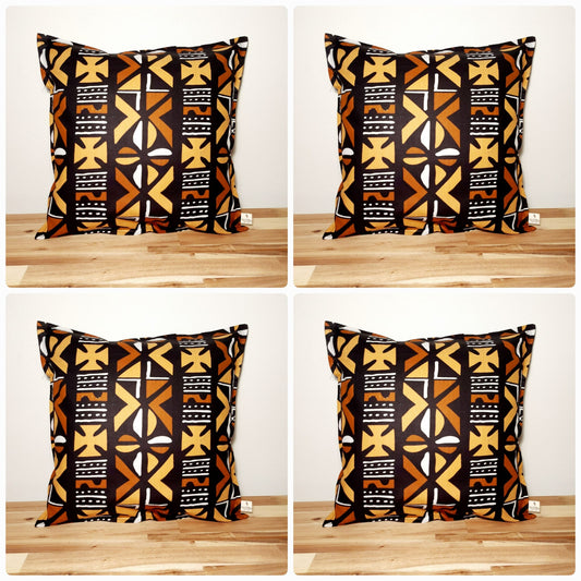 Set of 2 / 4 African Print | 40x40cm | Mudcloth Boho Cushion Cover 100% Cotton Wax Ankara Fabric