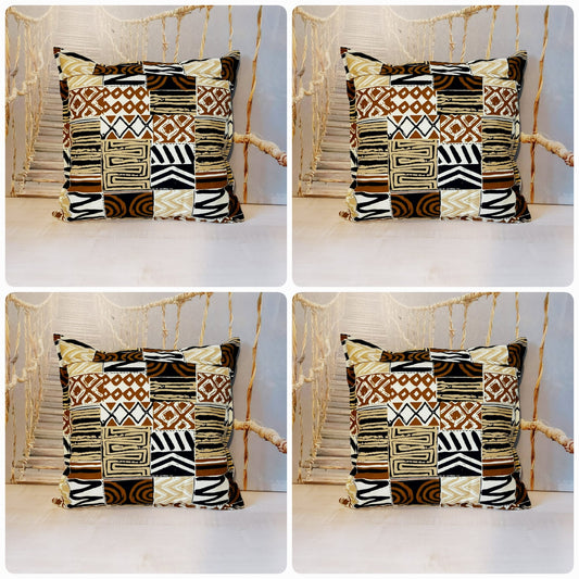 Set of 2 / 4 African Print | 40x40cm | Mudcloth Boho Cushion Cover 100% Cotton Wax Ankara Fabric