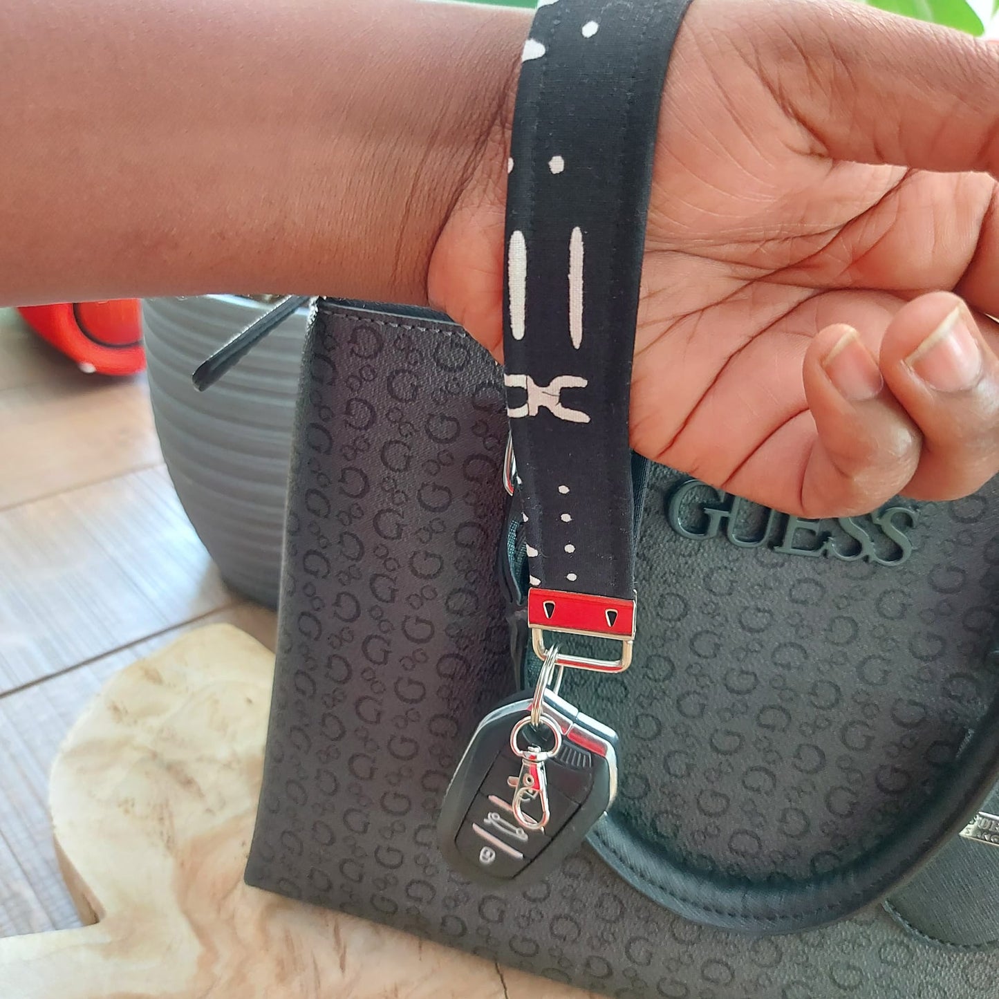 African Print and Leather Key Fob | Wristlet | Key Holder