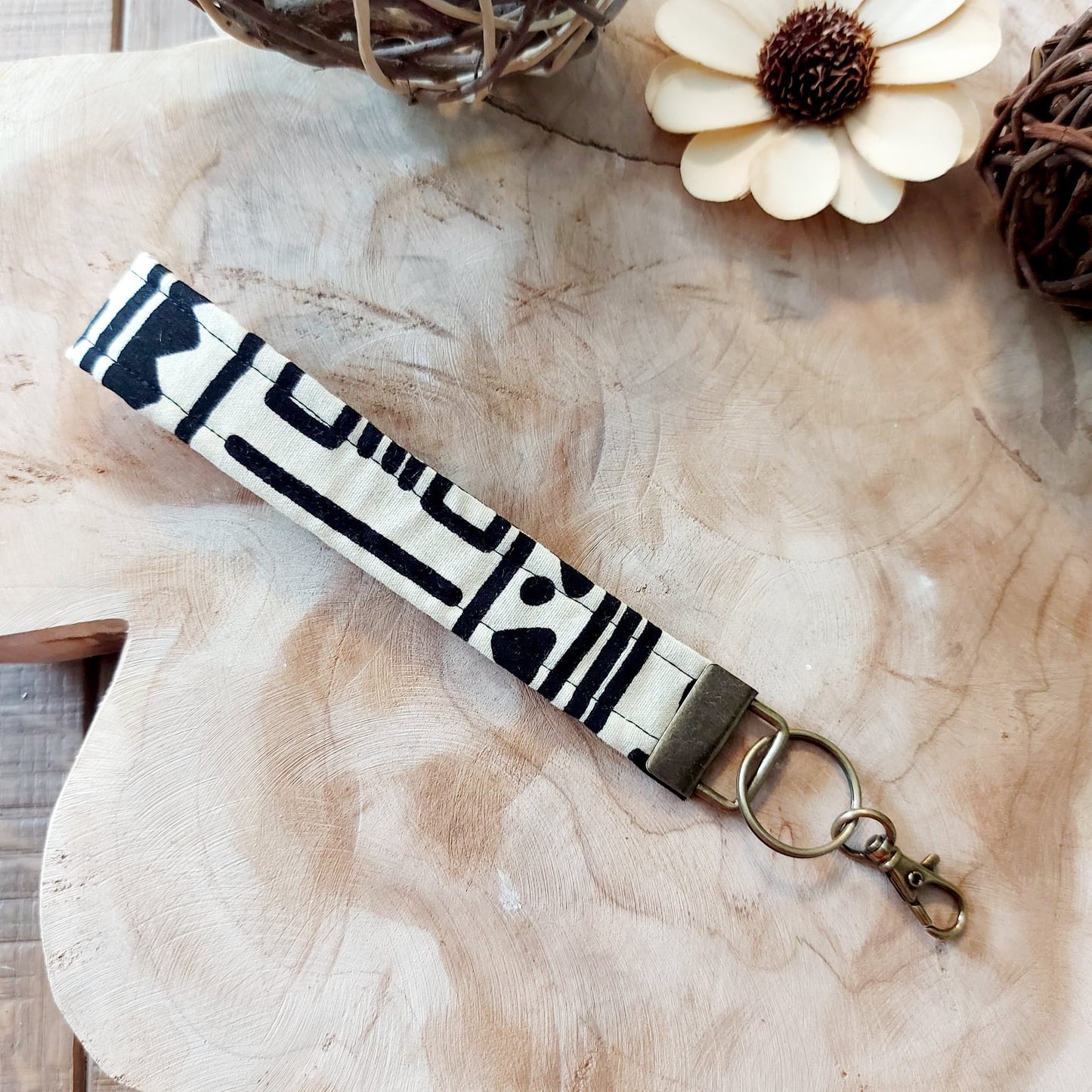 African Print and Leather Key Fob | Wristlet | Key Holder