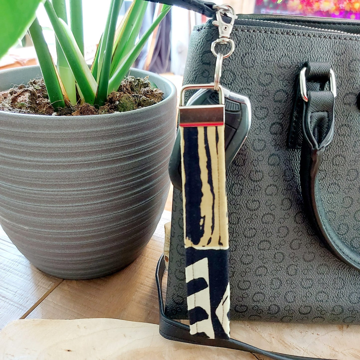 African Print and Leather Key Fob | Wristlet | Key Holder