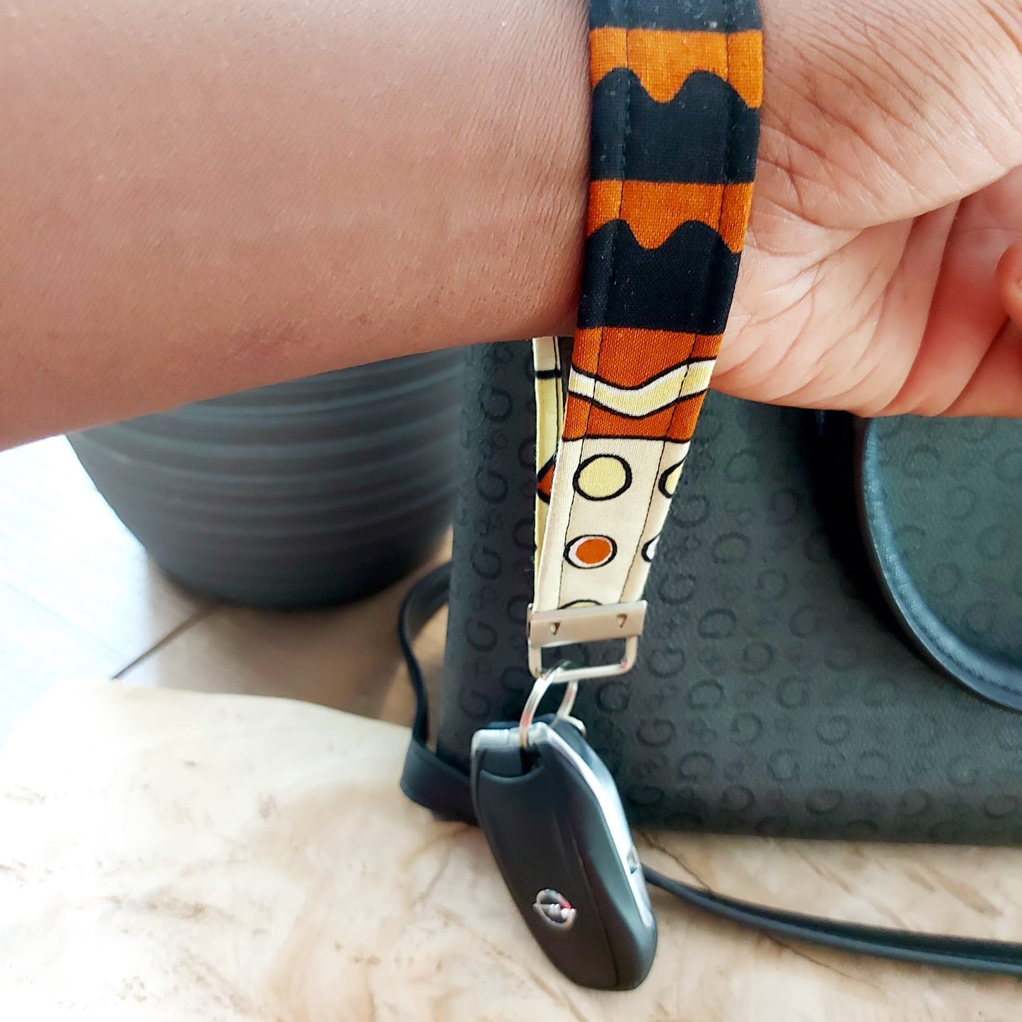 African Print and Leather Key Fob | Wristlet | Key Holder